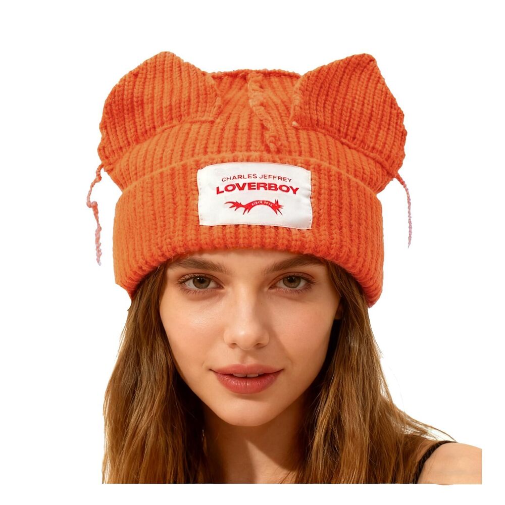 8842 Knitted Beanie Hat Cute Bunny Long Ear Hat Slouchy Cat Ear Hat Crochet
